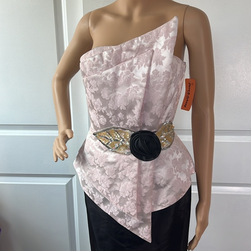 Vtg 80s NWT Dave and Johnny AVAVT GARDE powder pink prom evening dress 9/10 S M